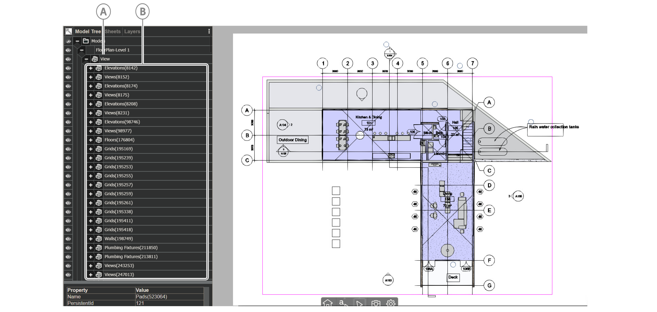 Model elements nested under View node